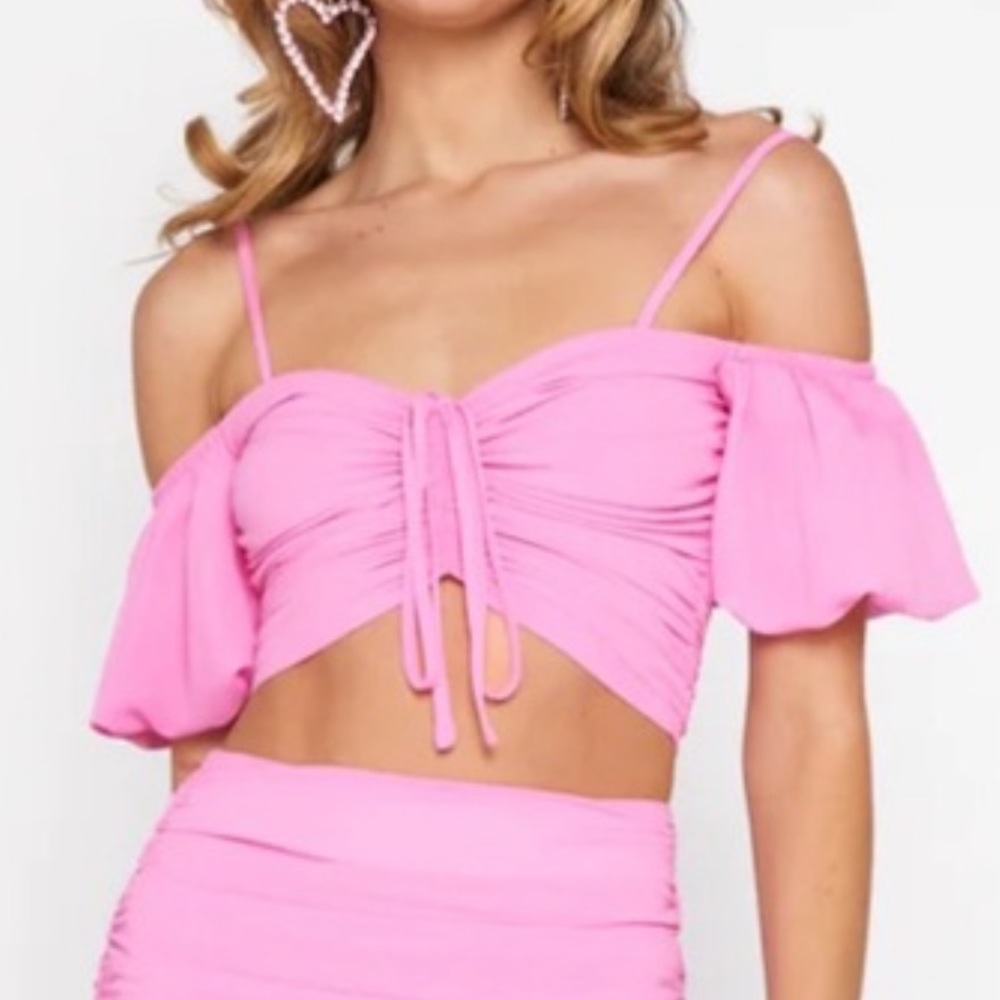 Hello Molly Pink Off-Shoulder Crop Top